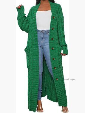 Floor Length Cable Knit Cardigan with Pockets, Chunky Oversized Sweater